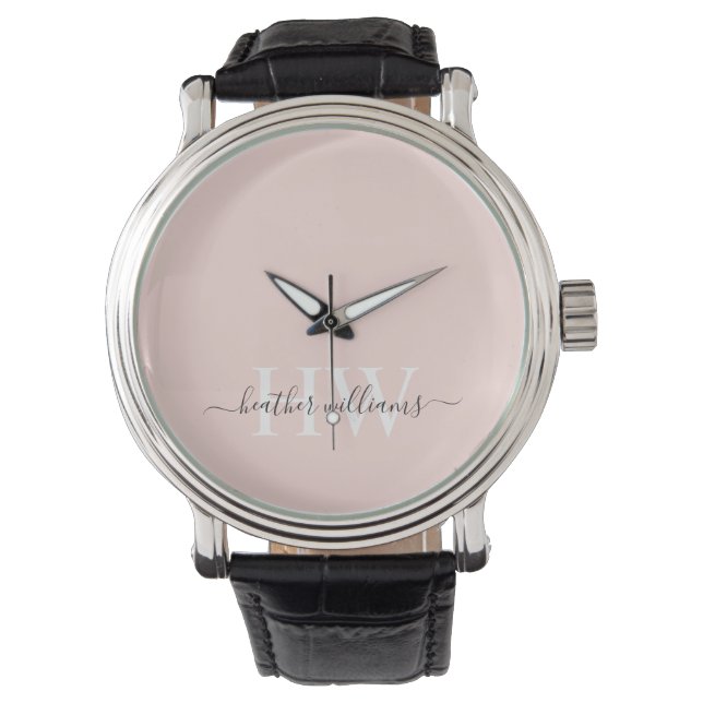 Aangepaste lichte zachte pastel massief roze wit m horloge (Voorkant)