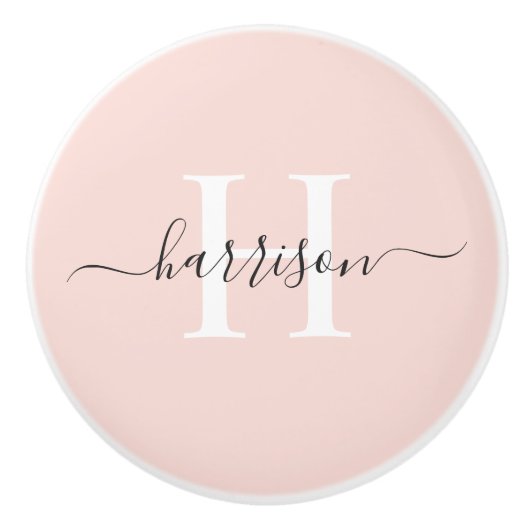 Aangepaste lichte zachte pastel massief roze wit m keramische knop (Voorkant)