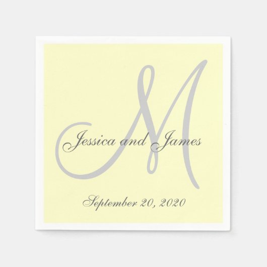 Aangepaste lichtgele gekleurde monogram papieren s servetten (Voorkant)
