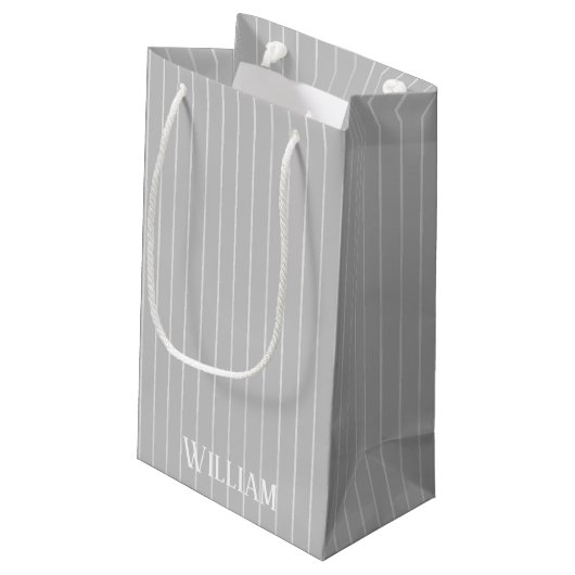 Aangepaste lichtgrijze instripes klein cadeauzakje (Achterkant Gekanteld)