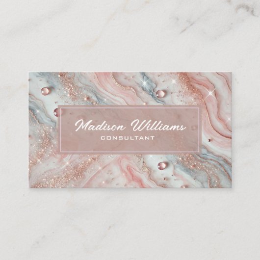 Aangepaste Lichtroze Blauw Wit Glitter Professiona Visitekaartje (Voorkant)