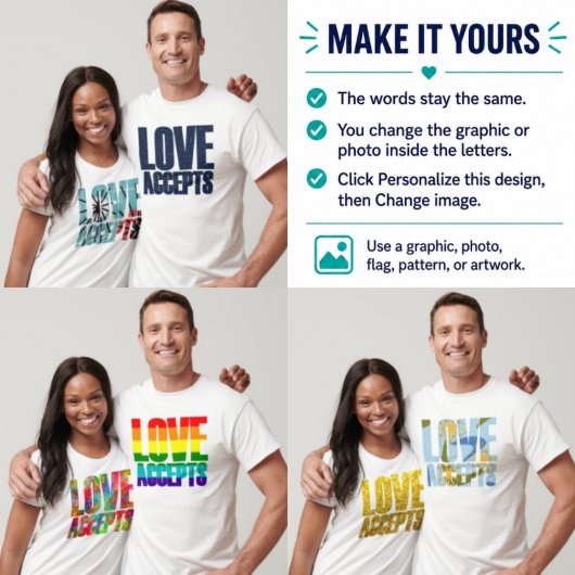 Aangepaste Liefde Accepteert Grafisch/Foto Opvulli T-shirt