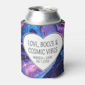 Aangepaste liefde, drank en kosmische vibes bruilo blikjeskoeler (Blikje Voorkant)
