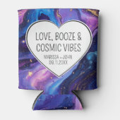 Aangepaste liefde, drank en kosmische vibes bruilo blikjeskoeler (Voorkant)
