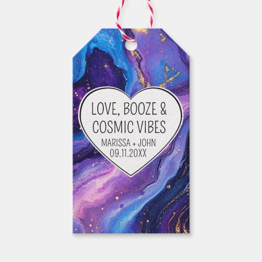 Aangepaste liefde, drank en kosmische vibes bruilo cadeaulabel (Voorkant)