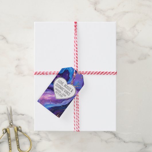 Aangepaste liefde, drank en kosmische vibes bruilo cadeaulabel (Met Touw)
