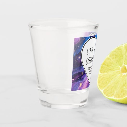 Aangepaste liefde, drank en kosmische vibes bruilo shot glas (Links)