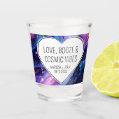 Aangepaste liefde, drank en kosmische vibes bruilo shot glas (Voorkant)