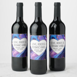 Aangepaste liefde, drank en kosmische vibes bruilo wijn etiket