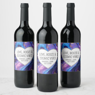Aangepaste liefde, drank en kosmische vibes bruilo wijn etiket