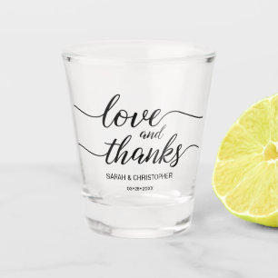 Aangepaste Liefde en bedankt Modern Script Bruilof Shot Glas