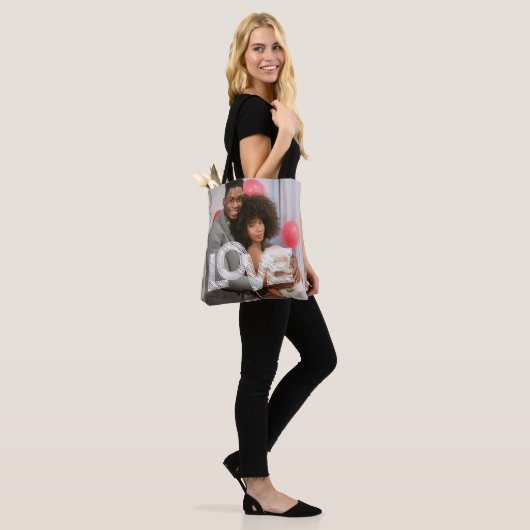 Aangepaste LIEFDE Gepersonaliseerde Twee Foto's Tote Bag (Op model)
