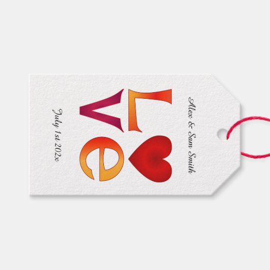 Aangepaste liefde vierkante bruiloft datum viering cadeaulabel (Voorkant (Horizontaal))