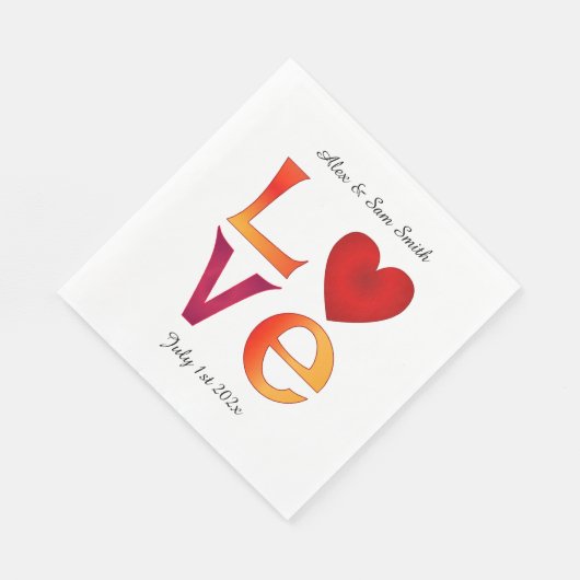 Aangepaste liefde vierkante bruiloft datum viering servet (Hoek)