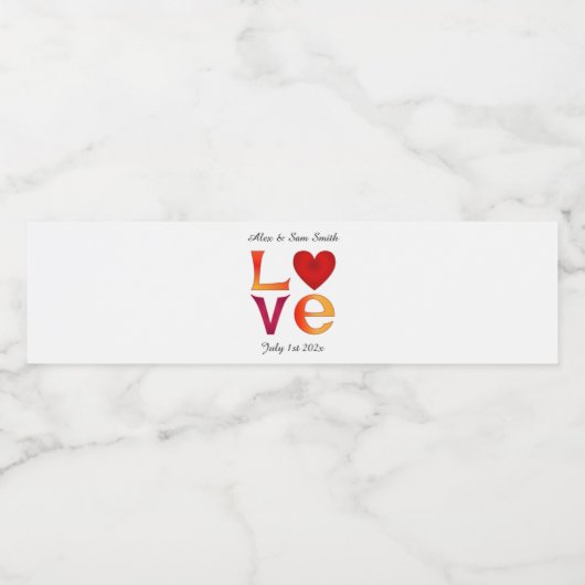 Aangepaste liefde vierkante bruiloft datum viering waterfles etiket (Enkel label)