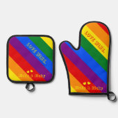 Aangepaste 'Liefde wint.' LGBT Rainbow Flag Pride  Ovenwant & Pannenlap Set (Voorkant)