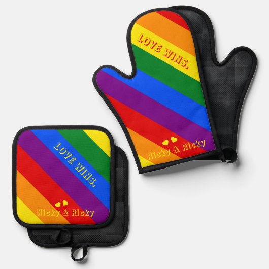 Aangepaste 'Liefde wint.' LGBT Rainbow Flag Pride  Ovenwant & Pannenlap Set (Voorkant / Achterkant)