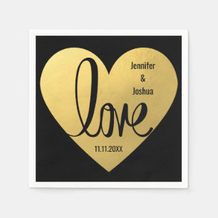 Aangepaste LIEFDE Zwart Goud Trouwreceptie Cocktai Servet