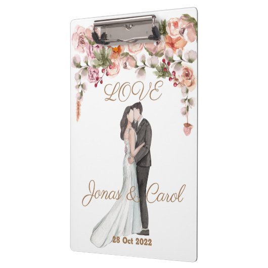 Aangepaste liefdesbruiloft waterverf florale elega klembord (Links)