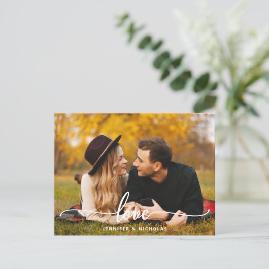 Aangepaste Liefdesscriptie Foto Postkaart (Staand voorkant)
