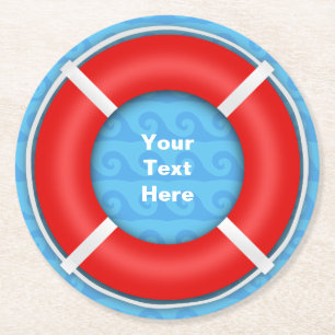 Aangepaste lifebuotekst ronde kartonnen onderzetter