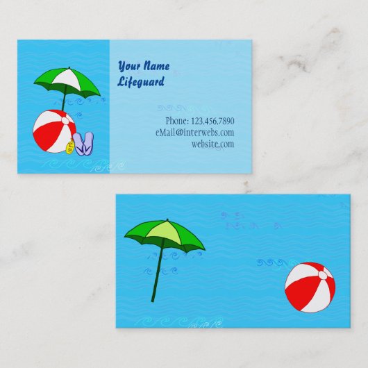 Aangepaste lifeguard Ball Pool Umbrella Sjabloon Visitekaartje (Voorkant / Achterkant)