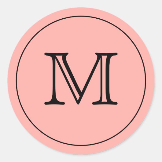 Aangepaste LIGHT PEACH Black Monogram Letter-zegel Ronde Sticker (Voorkant)