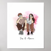 Aangepaste lijn Tekening Valentijnsdag cadeau voor Poster (Voorkant)