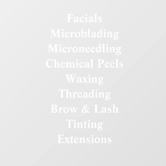 Aangepaste lijst met bedrijfsdiensten Basis Salon Raamsticker (Vel)