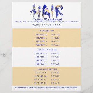 Aangepaste lijst met serviceprijzen voor kleurenha briefhoofd