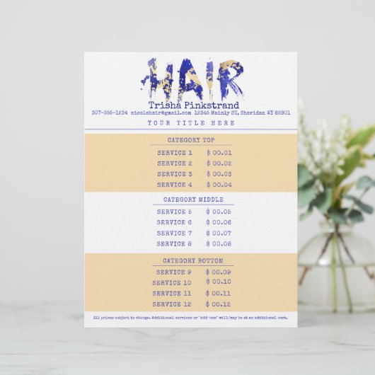 Aangepaste lijst met serviceprijzen voor kleurenha briefhoofd (Staand voorkant)