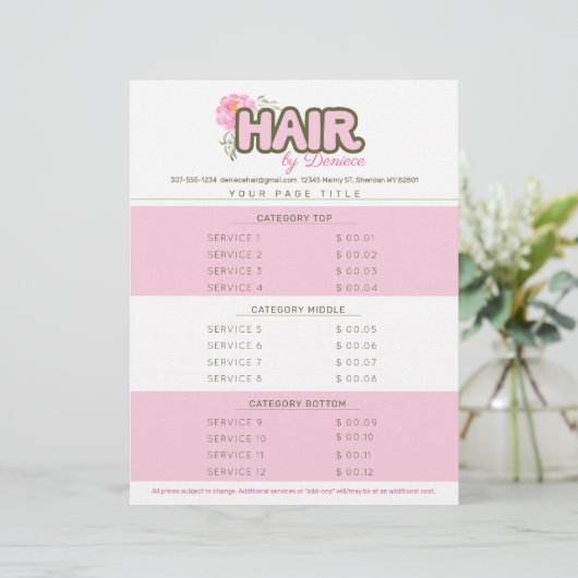 Aangepaste lijst met serviceprijzen voor kleurenha briefhoofd (Staand voorkant)