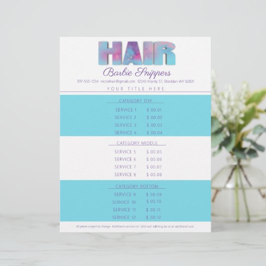 Aangepaste lijst met serviceprijzen voor kleurenha briefhoofd (Staand voorkant)