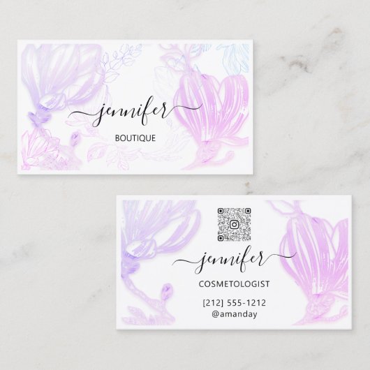 Aangepaste Lijst QR Code Aangepast Logo Roze Wit Visitekaartje (Voorkant / Achterkant)