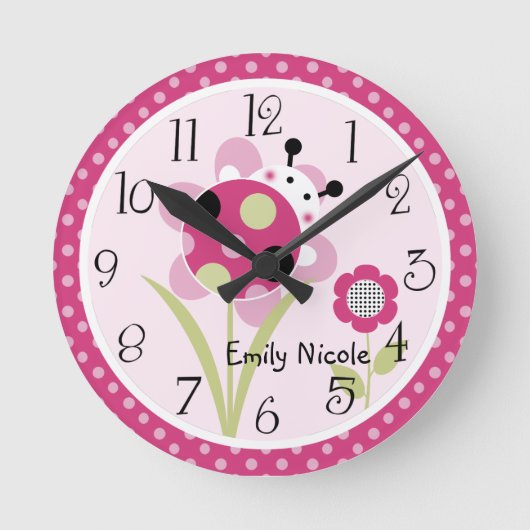 Aangepaste lil Little Ladybug Nursery Clock Ronde Klok (Voorkant)