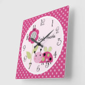 Aangepaste lil Little Ladybug Nursery Clock Vierkante Klok (Hoek)