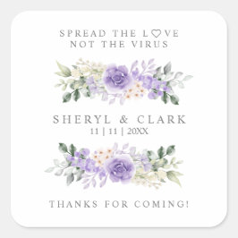 Aangepaste Lila Bloemenkrans Bruiloft Sanitizer Ge Vierkante Sticker