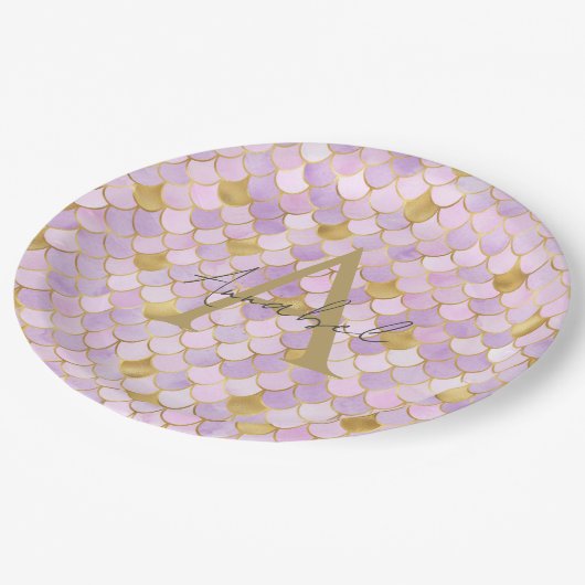 Aangepaste Lila en Gold Mermaid Scales Papieren Bordje (Gekanteld)