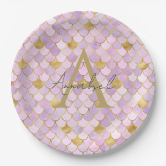 Aangepaste Lila en Gold Mermaid Scales Papieren Bordje