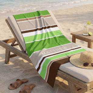 Aangepaste Lime Groen Donkerbruin Taupe Wit Strepe Strandlaken