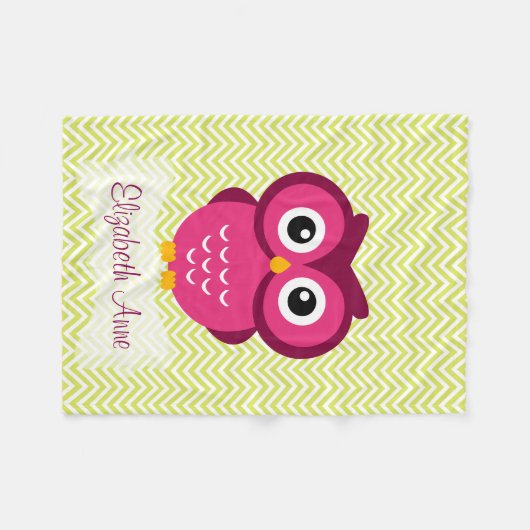 Aangepaste Limoen Chevron Pink Owl Fleece Deken (Voorkant (Horizontaal))