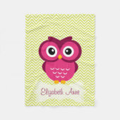 Aangepaste Limoen Chevron Pink Owl Fleece Deken (Voorkant)