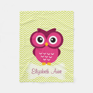 Aangepaste Limoen Chevron Pink Owl Fleece Deken
