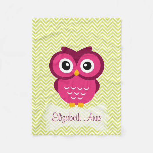 Aangepaste Limoen Chevron Pink Owl Fleece Deken (Voorkant)