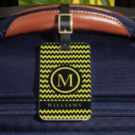 Aangepaste Limoen Geel Groen Zwart Chevron Patroon Bagagelabel