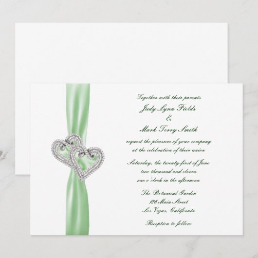 Aangepaste Limoen harten bruiloft uitnodiging (Voorkant / Achterkant)