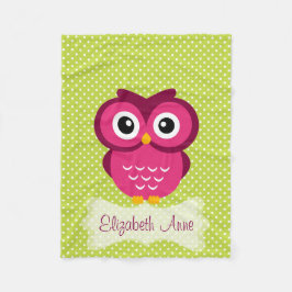 Aangepaste Limoen Polka Dot Pink Owl Fleece Deken