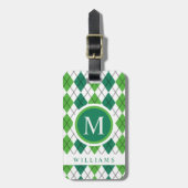 Aangepaste Limoen White Forest Green Argyle Patroo Bagagelabel (Voorkant verticaal)