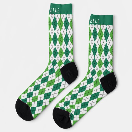 Aangepaste Limoen White Forest Green Argyle Patroo Sokken (Links)