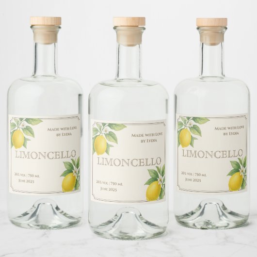 Aangepaste Limoncello Label met Waterverf Citroene Likeurfles Etiket (Flessen)